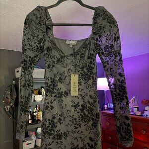 Widow Long Velvet Flock and Mesh Long Sleeve Dress Sm NWT